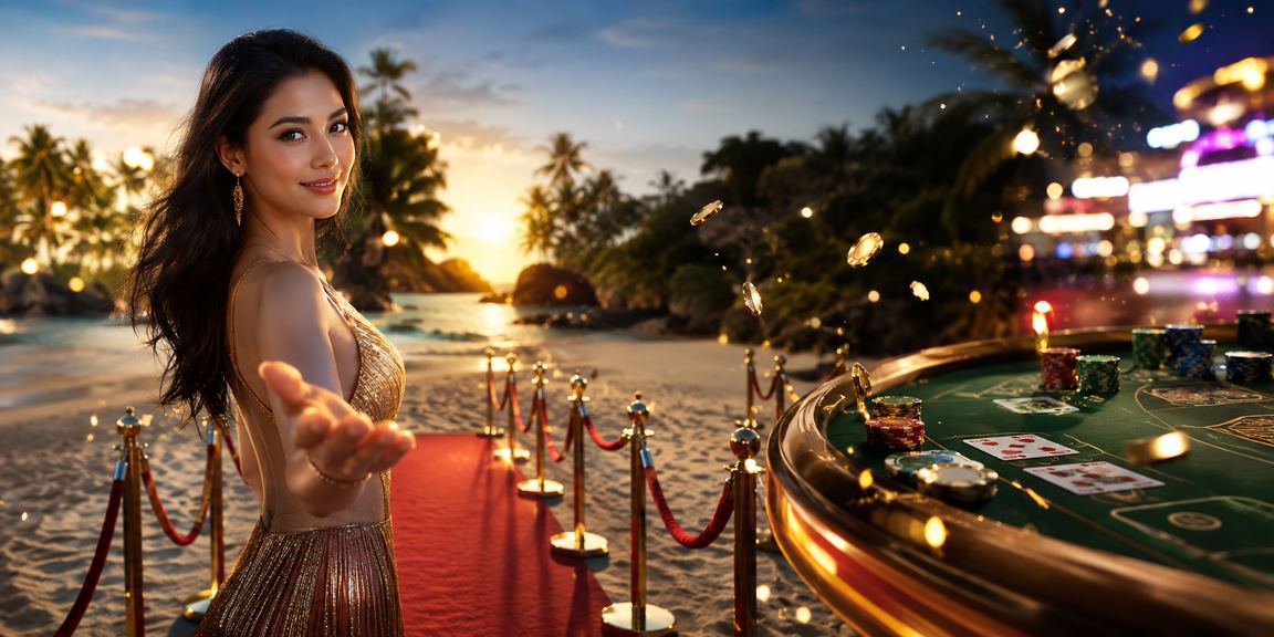 Suasana permainan baccarat di tepi pantai yang elegan mencerminkan gaya hidup hiburan premium