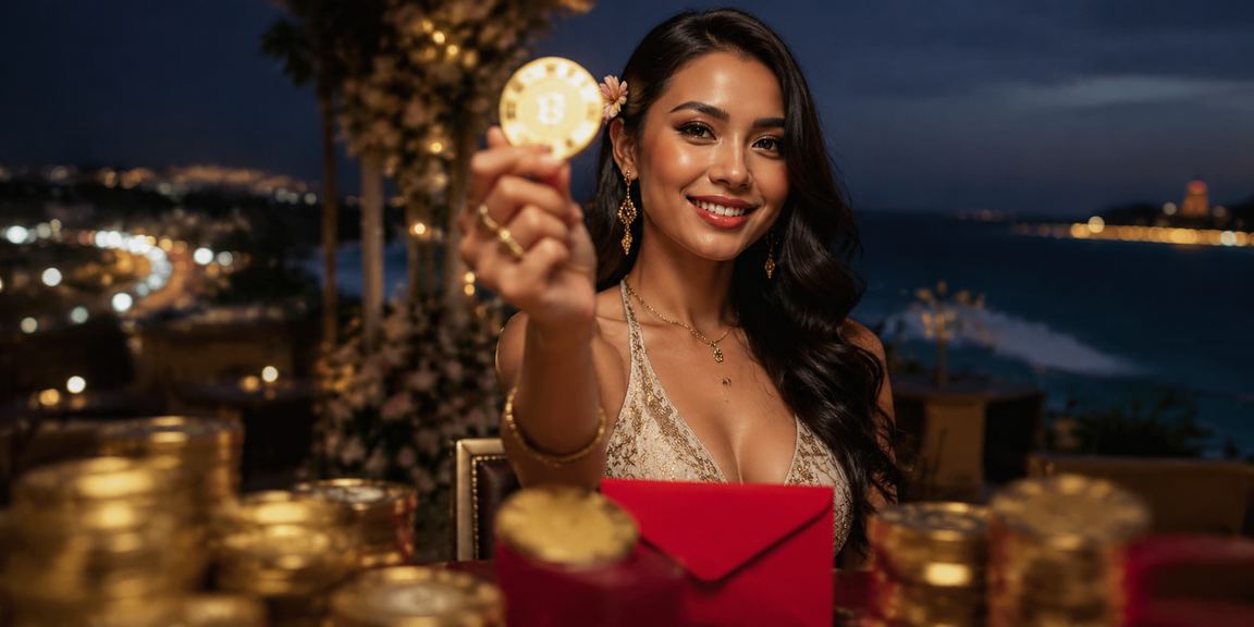 Suasana pantai meriah dengan amplop merah bonus di platform garasi189
