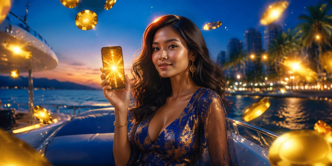 Model Vietnam menggunakan smartphone untuk bermain casino mobile yang mencerminkan keamanan data digital